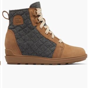 SOREL Tan and Gray Boots Evie II Wedge Bootie NEW sz6